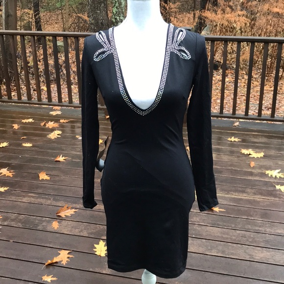 bebe Dresses & Skirts - NWT! Bebe S/P Black Embellished Deep Neck Dress